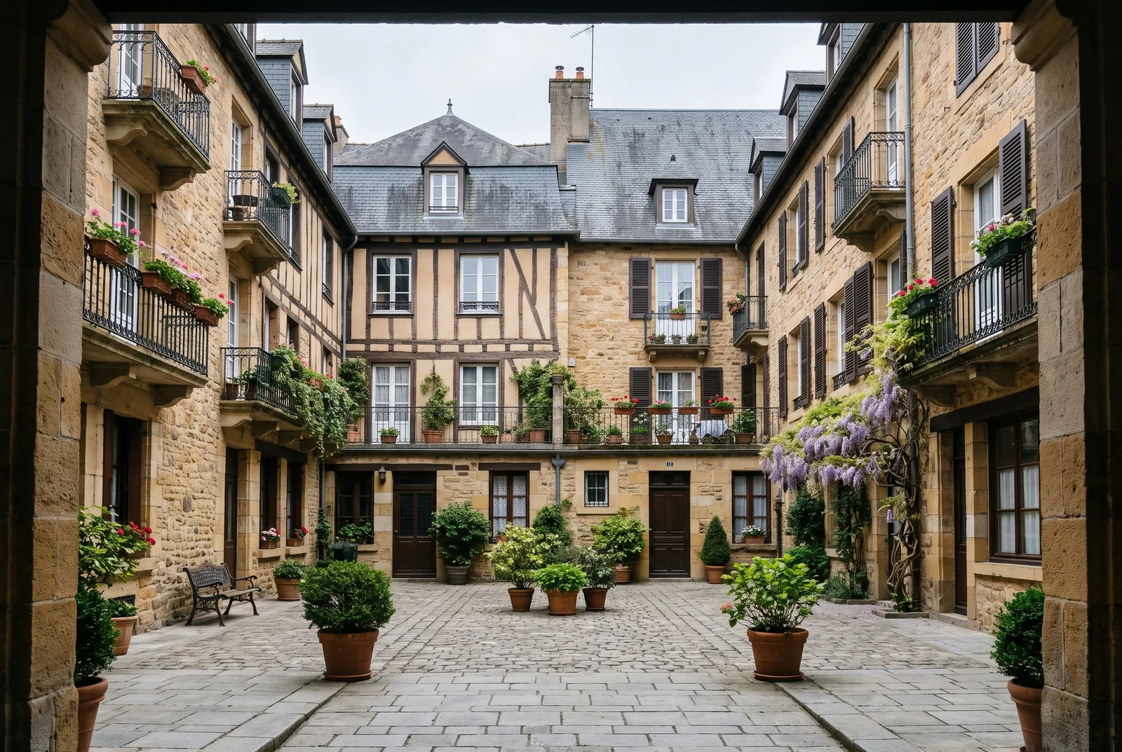 Cour intérieure d'un immeuble à Brive